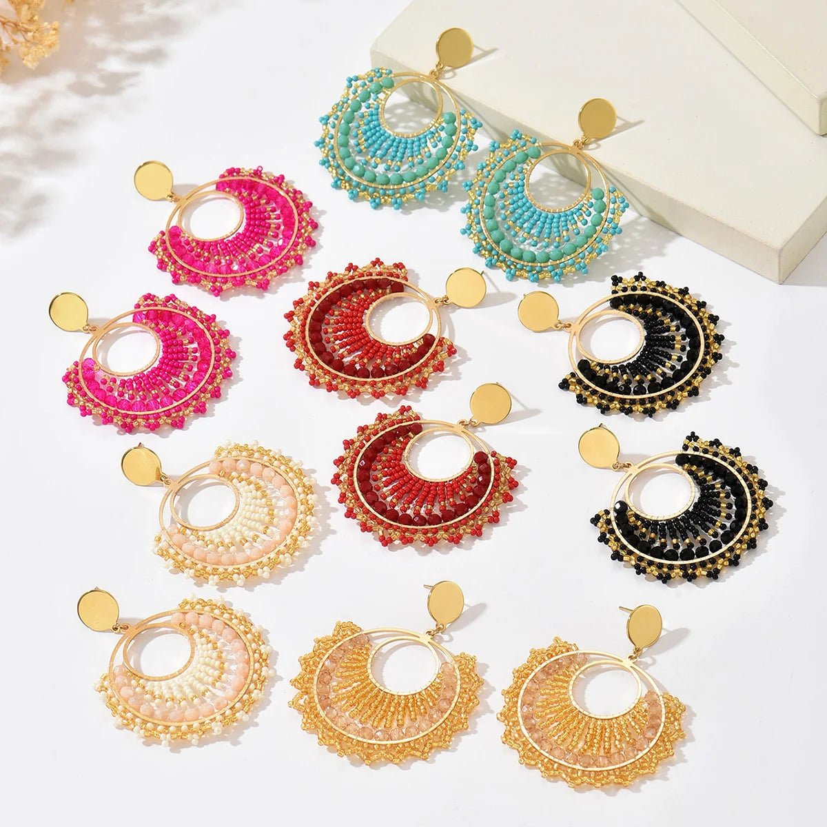 Boucles d'oreilles bohème en forme d'éventail pour femmes, perles colorées - FoytiShop