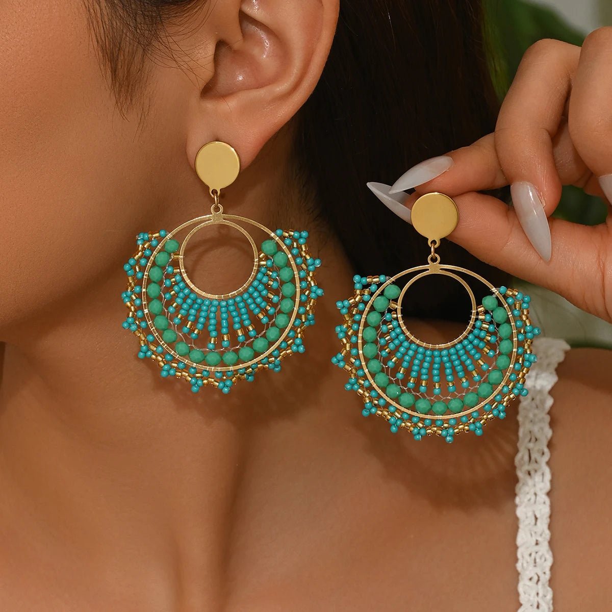 Boucles d'oreilles bohème en forme d'éventail pour femmes, perles colorées - FoytiShop