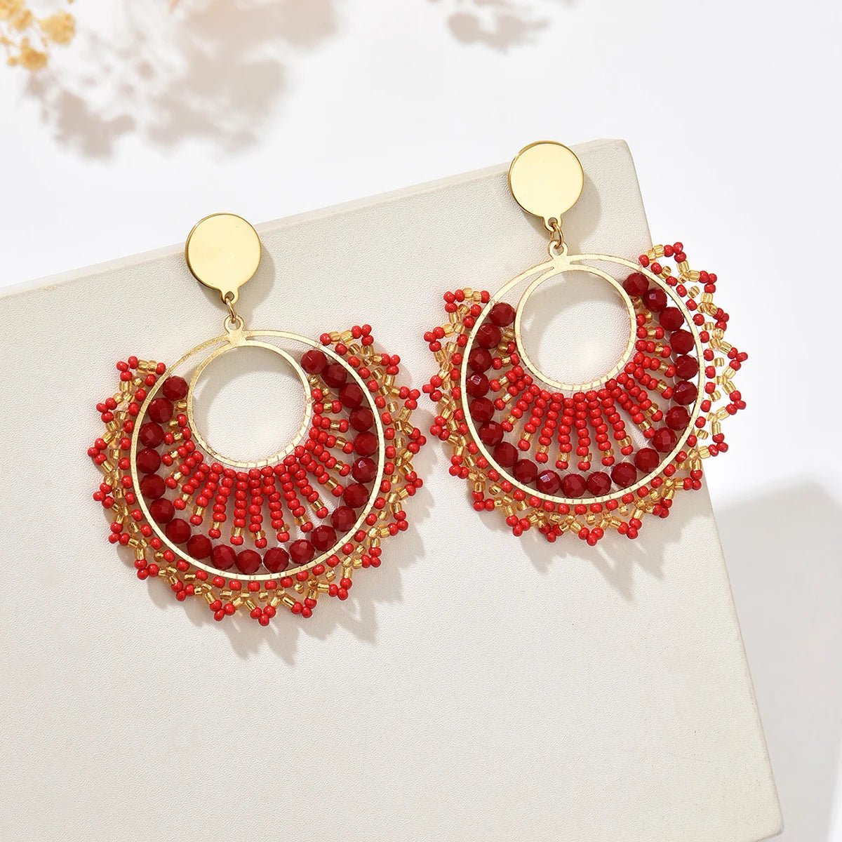 Boucles d'oreilles bohème en forme d'éventail pour femmes, perles colorées - FoytiShop