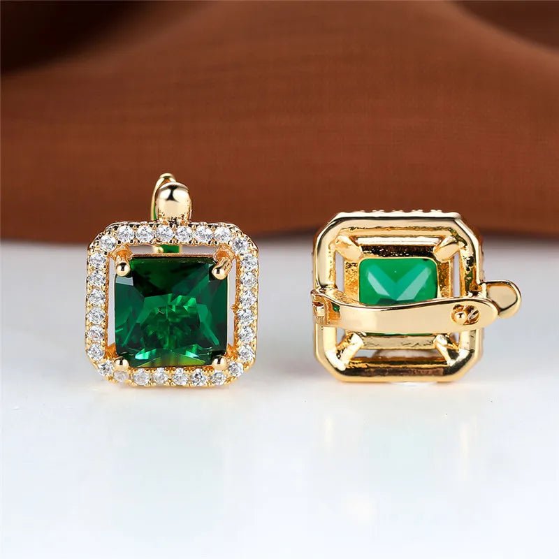 💚 Boucles d'Oreilles Carrées Pierre Verte Zircon - Élégance Moderne - FoytiShop
