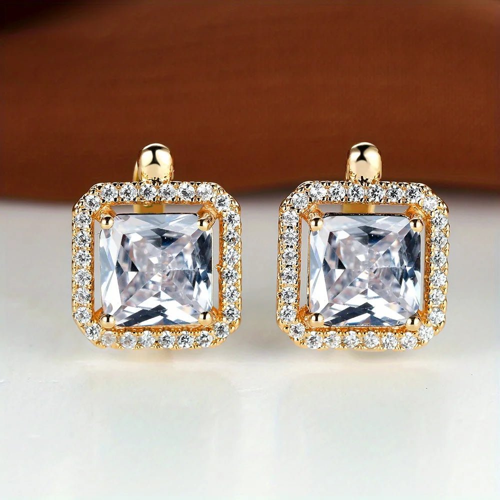 💚 Boucles d'Oreilles Carrées Pierre Verte Zircon - Élégance Moderne - FoytiShop