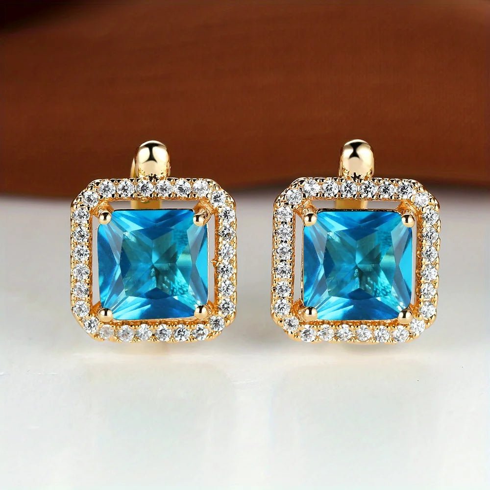 💚 Boucles d'Oreilles Carrées Pierre Verte Zircon - Élégance Moderne - FoytiShop