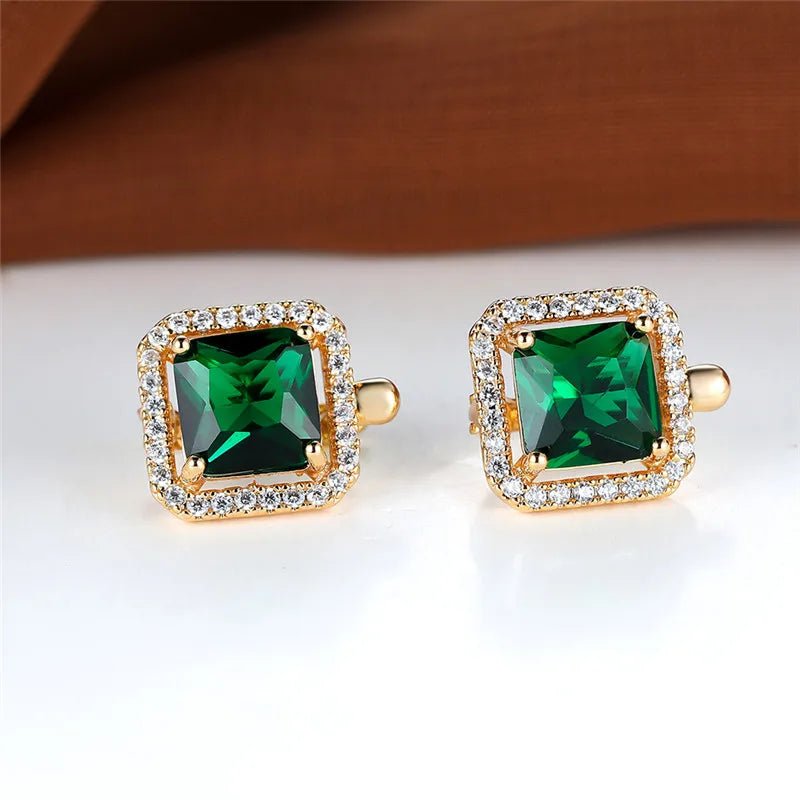 💚 Boucles d'Oreilles Carrées Pierre Verte Zircon - Élégance Moderne - FoytiShop