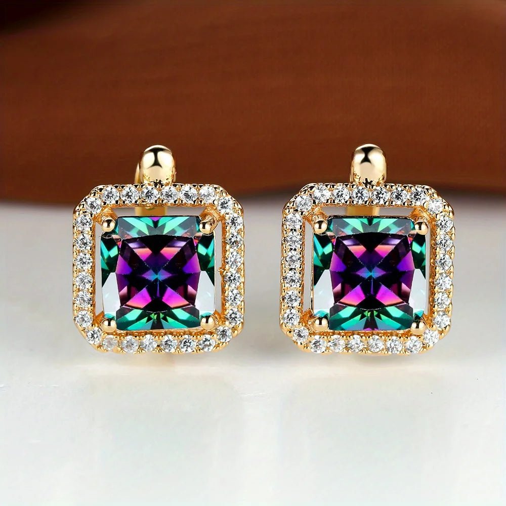 💚 Boucles d'Oreilles Carrées Pierre Verte Zircon - Élégance Moderne - FoytiShop