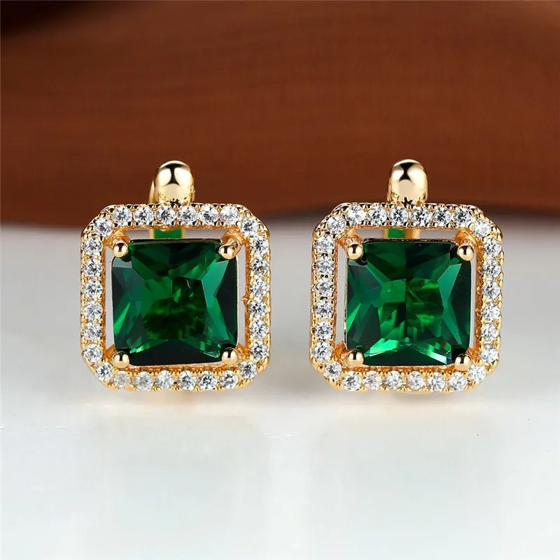 💚 Boucles d'Oreilles Carrées Pierre Verte Zircon - Élégance Moderne - FoytiShop