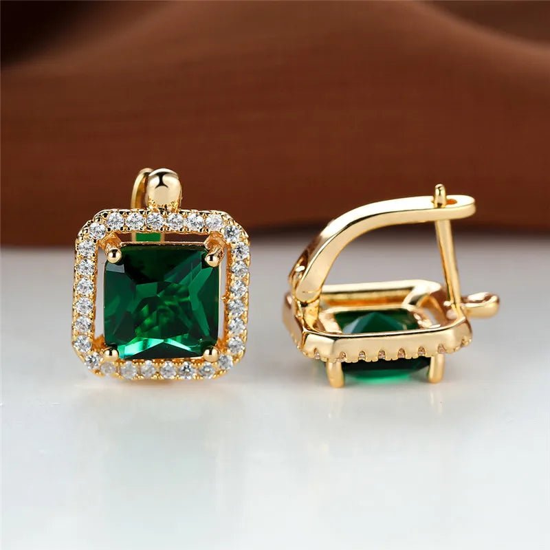 💚 Boucles d'Oreilles Carrées Pierre Verte Zircon - Élégance Moderne - FoytiShop