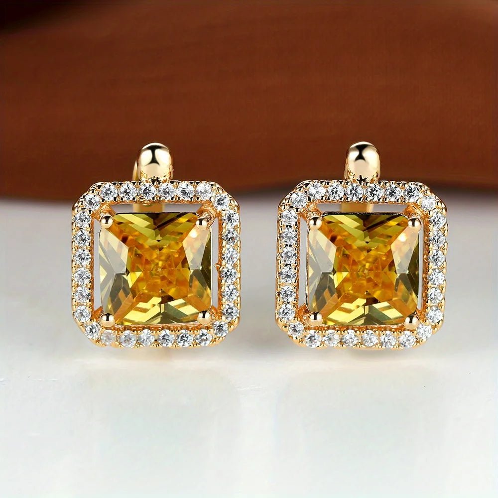 💚 Boucles d'Oreilles Carrées Pierre Verte Zircon - Élégance Moderne - FoytiShop
