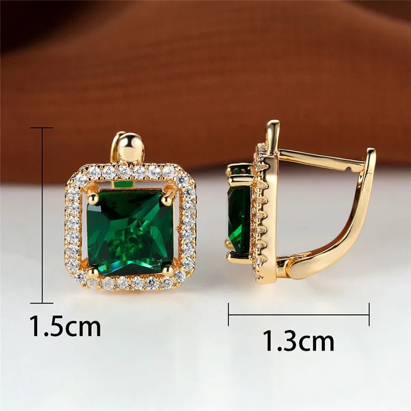 💚 Boucles d'Oreilles Carrées Pierre Verte Zircon - Élégance Moderne - FoytiShop