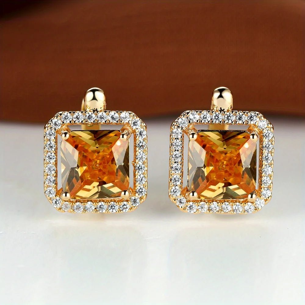 💚 Boucles d'Oreilles Carrées Pierre Verte Zircon - Élégance Moderne - FoytiShop