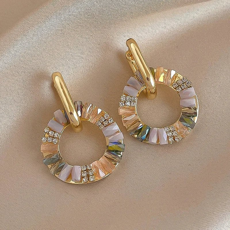 Boucles d'oreilles cercle doré style élégant strass Zircon - FoytiShop