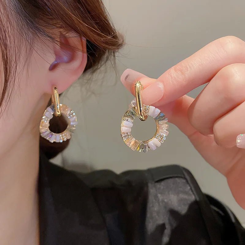 Boucles d'oreilles cercle doré style élégant strass Zircon - FoytiShop
