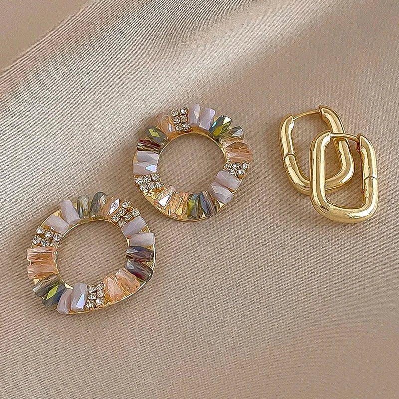 Boucles d'oreilles cercle doré style élégant strass Zircon - FoytiShop