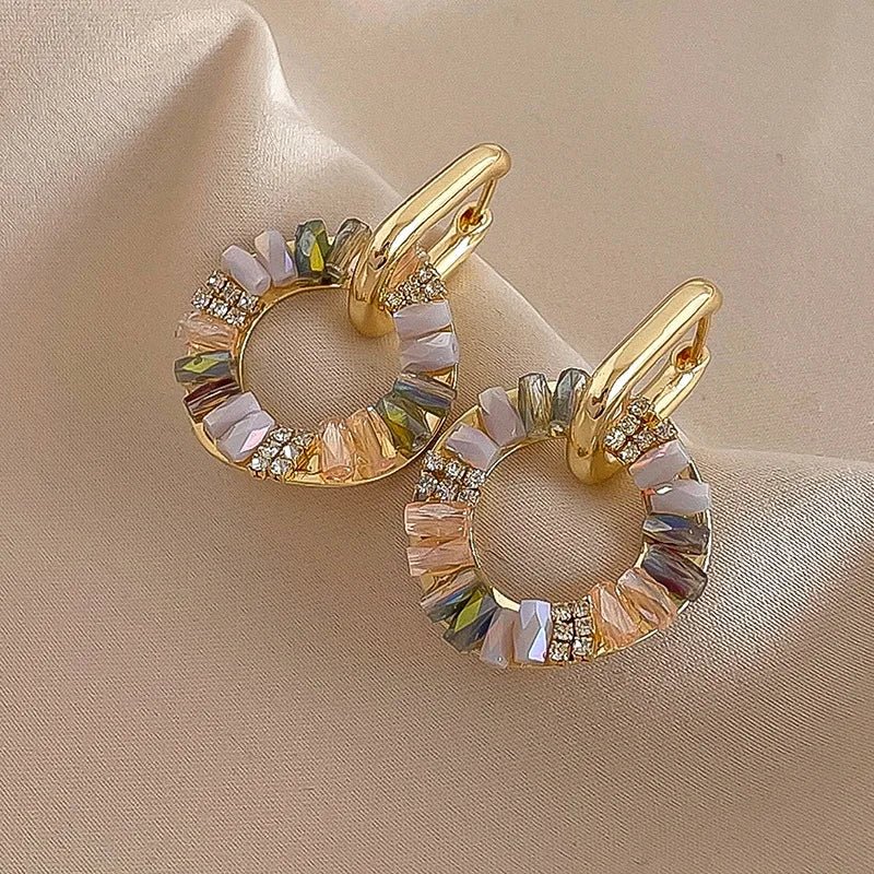 Boucles d'oreilles cercle doré style élégant strass Zircon - FoytiShop