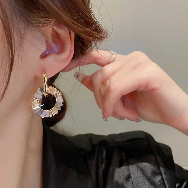 Boucles d'oreilles cercle doré style élégant strass Zircon - FoytiShop