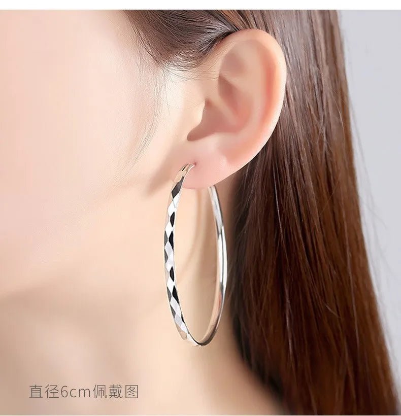 Boucles d'Oreilles Créoles Grand Cercle Argent Sterling 925 - 3/4/5/6CM Femme - FoytiShop