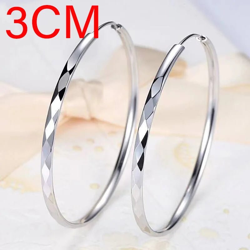 Boucles d'Oreilles Créoles Grand Cercle Argent Sterling 925 - 3/4/5/6CM Femme - FoytiShop