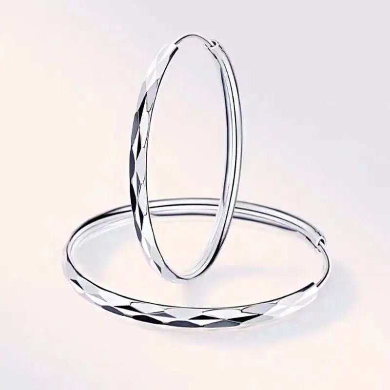Boucles d'Oreilles Créoles Grand Cercle Argent Sterling 925 - 3/4/5/6CM Femme - FoytiShop
