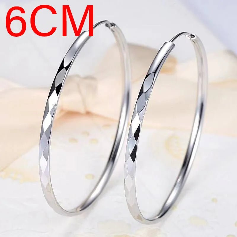 Boucles d'Oreilles Créoles Grand Cercle Argent Sterling 925 - 3/4/5/6CM Femme - FoytiShop