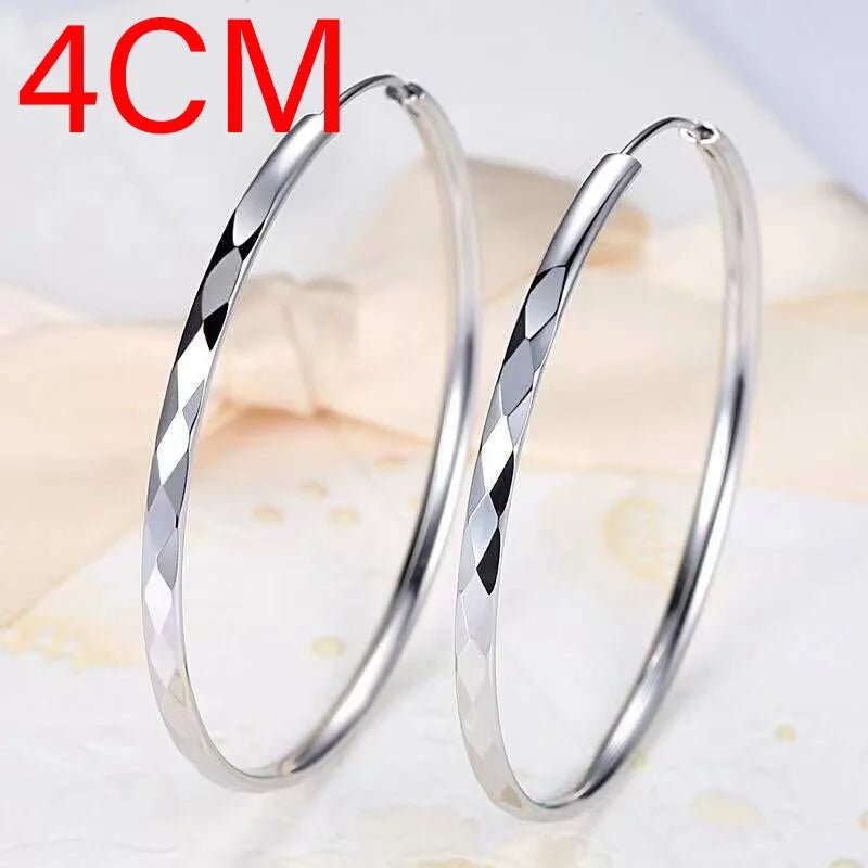 Boucles d'Oreilles Créoles Grand Cercle Argent Sterling 925 - 3/4/5/6CM Femme - FoytiShop