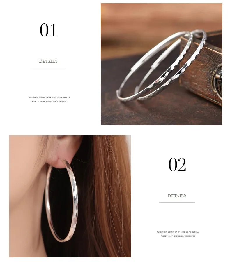 Boucles d'Oreilles Créoles Grand Cercle Argent Sterling 925 - 3/4/5/6CM Femme - FoytiShop