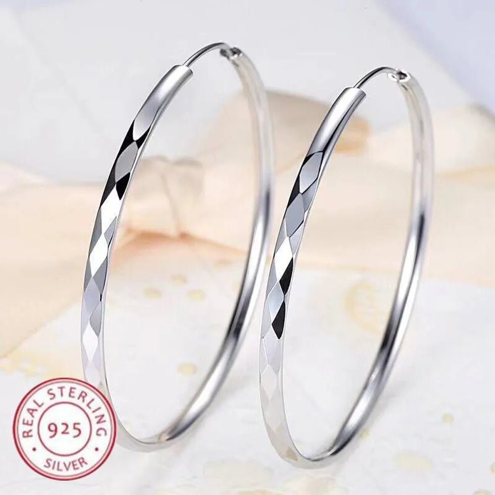 Boucles d'Oreilles Créoles Grand Cercle Argent Sterling 925 - 3/4/5/6CM Femme - FoytiShop