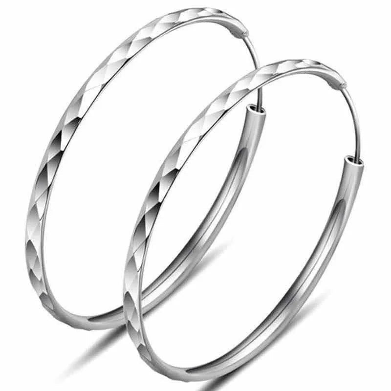 Boucles d'Oreilles Créoles Grand Cercle Argent Sterling 925 - 3/4/5/6CM Femme - FoytiShop