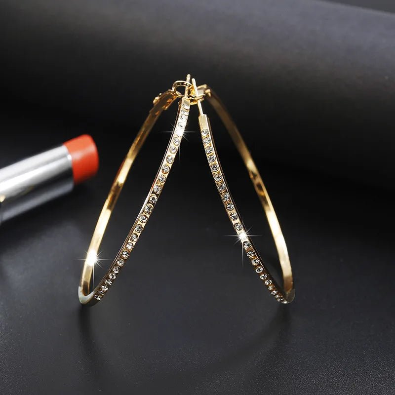 Boucles d'Oreilles Créoles Strass Grand Cercle - Couleur Or Femme Tendance - FoytiShop