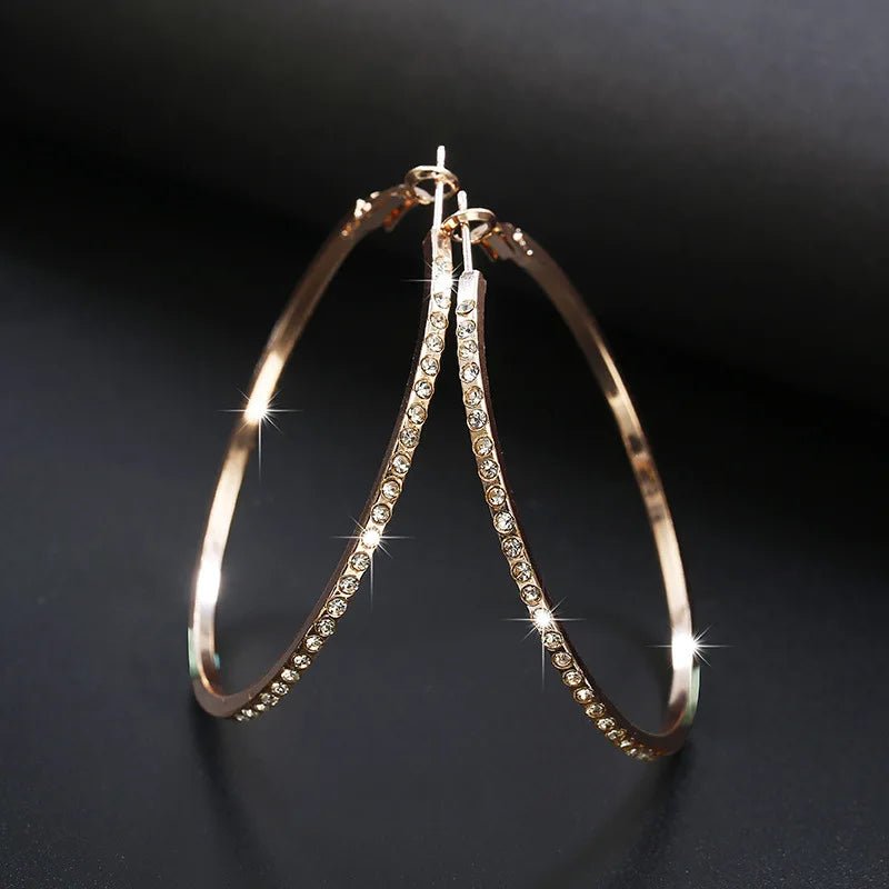 Boucles d'Oreilles Créoles Strass Grand Cercle - Couleur Or Femme Tendance - FoytiShop