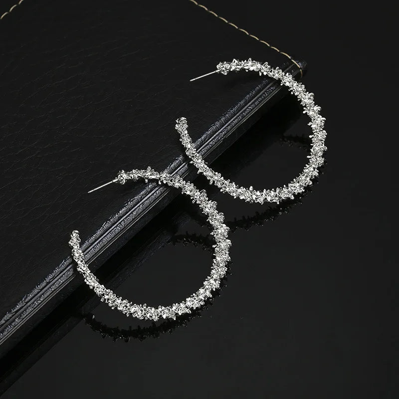 Boucles d'Oreilles Créoles Strass Grand Cercle - Couleur Or Femme Tendance - FoytiShop