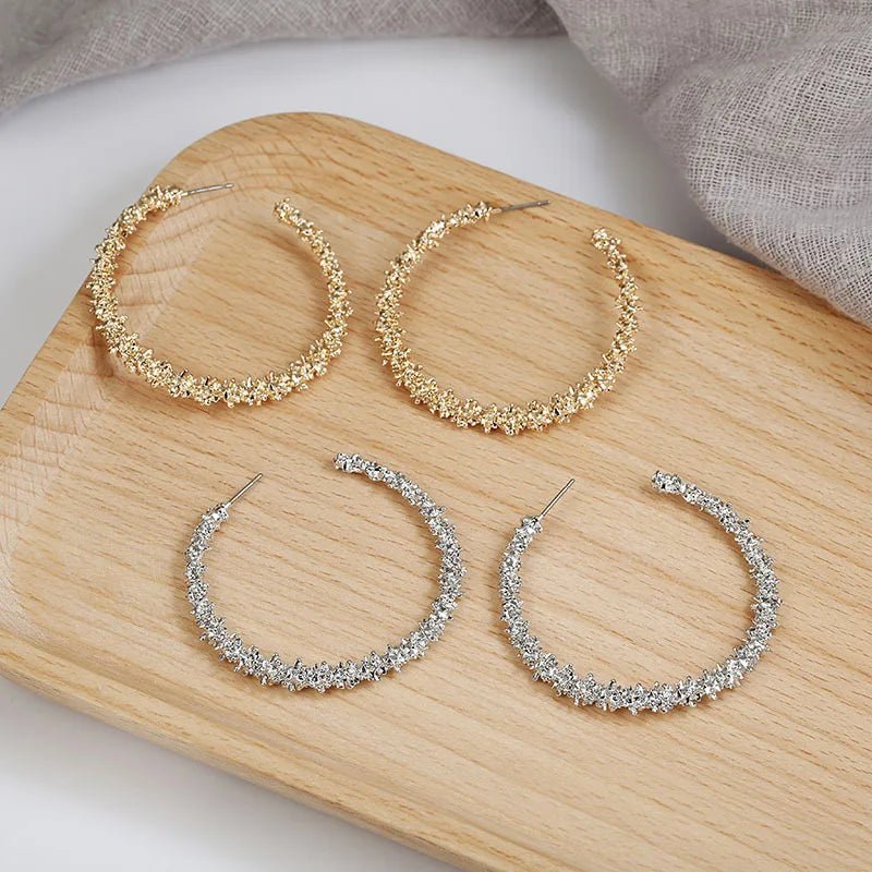 Boucles d'Oreilles Créoles Strass Grand Cercle - Couleur Or Femme Tendance - FoytiShop