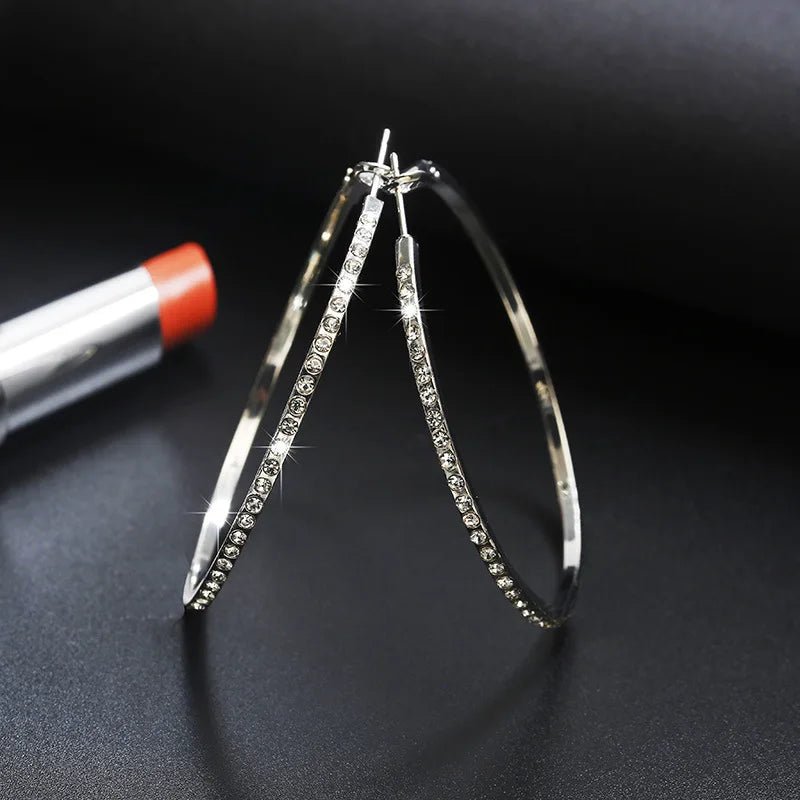 Boucles d'Oreilles Créoles Strass Grand Cercle - Couleur Or Femme Tendance - FoytiShop