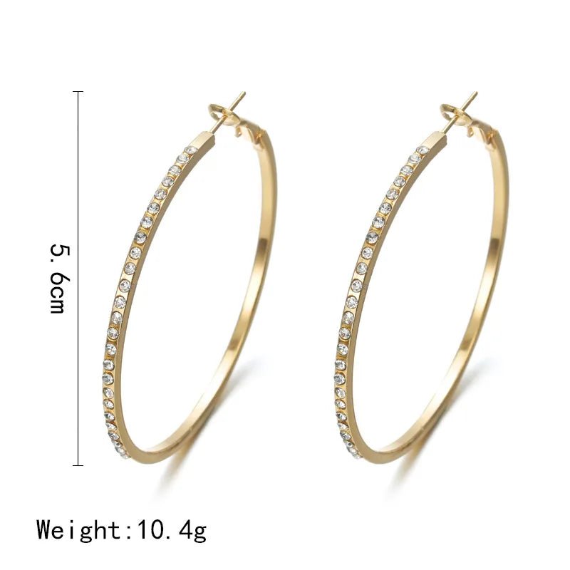 Boucles d'Oreilles Créoles Strass Grand Cercle - Couleur Or Femme Tendance - FoytiShop