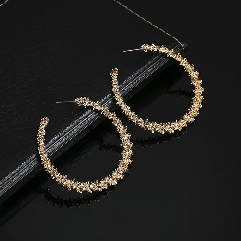 Boucles d'Oreilles Créoles Strass Grand Cercle - Couleur Or Femme Tendance - FoytiShop