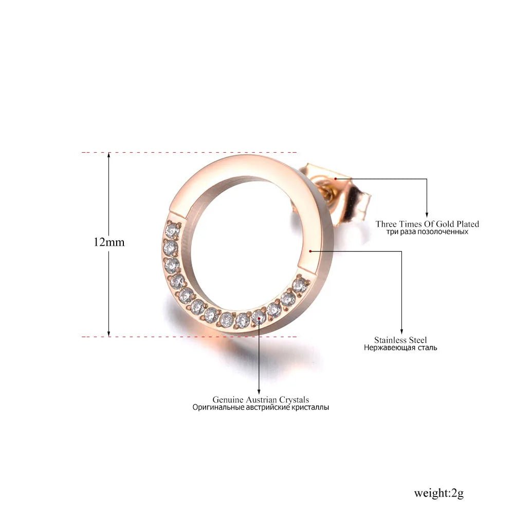 Boucles d'Oreilles Cristal CZ Cercle Plaqué Or - Acier Inoxydable Mariage Élégant - FoytiShop
