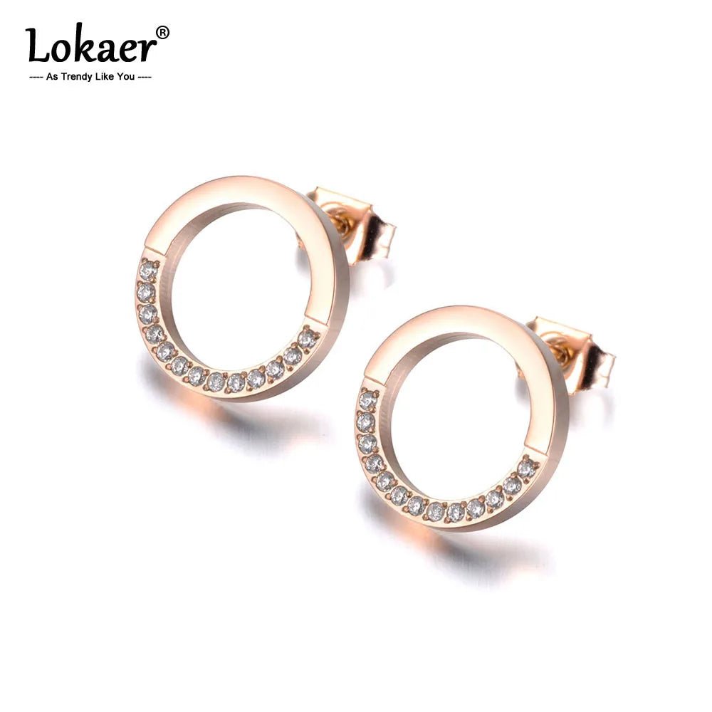Boucles d'Oreilles Cristal CZ Cercle Plaqué Or - Acier Inoxydable Mariage Élégant - FoytiShop