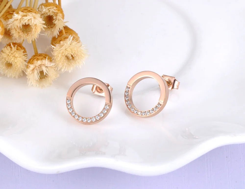Boucles d'Oreilles Cristal CZ Cercle Plaqué Or - Acier Inoxydable Mariage Élégant - FoytiShop