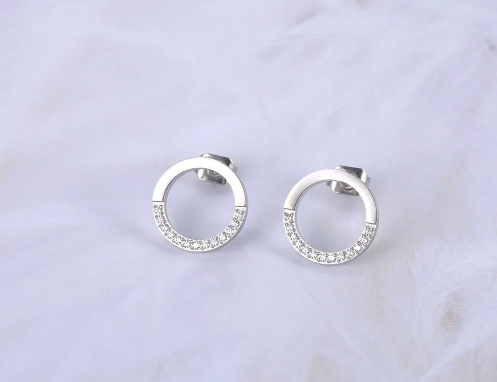 Boucles d'Oreilles Cristal CZ Cercle Plaqué Or - Acier Inoxydable Mariage Élégant - FoytiShop