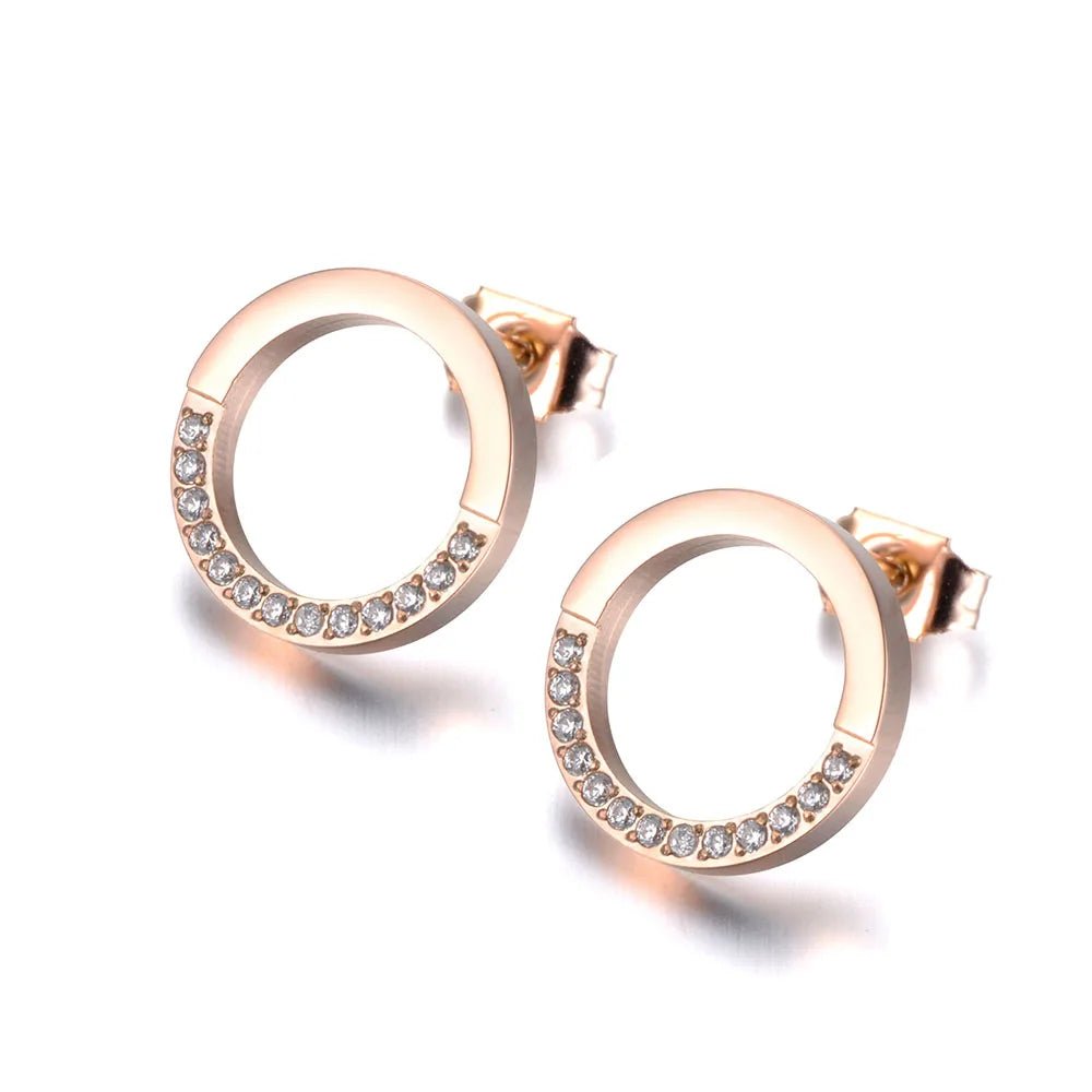 Boucles d'Oreilles Cristal CZ Cercle Plaqué Or - Acier Inoxydable Mariage Élégant - FoytiShop