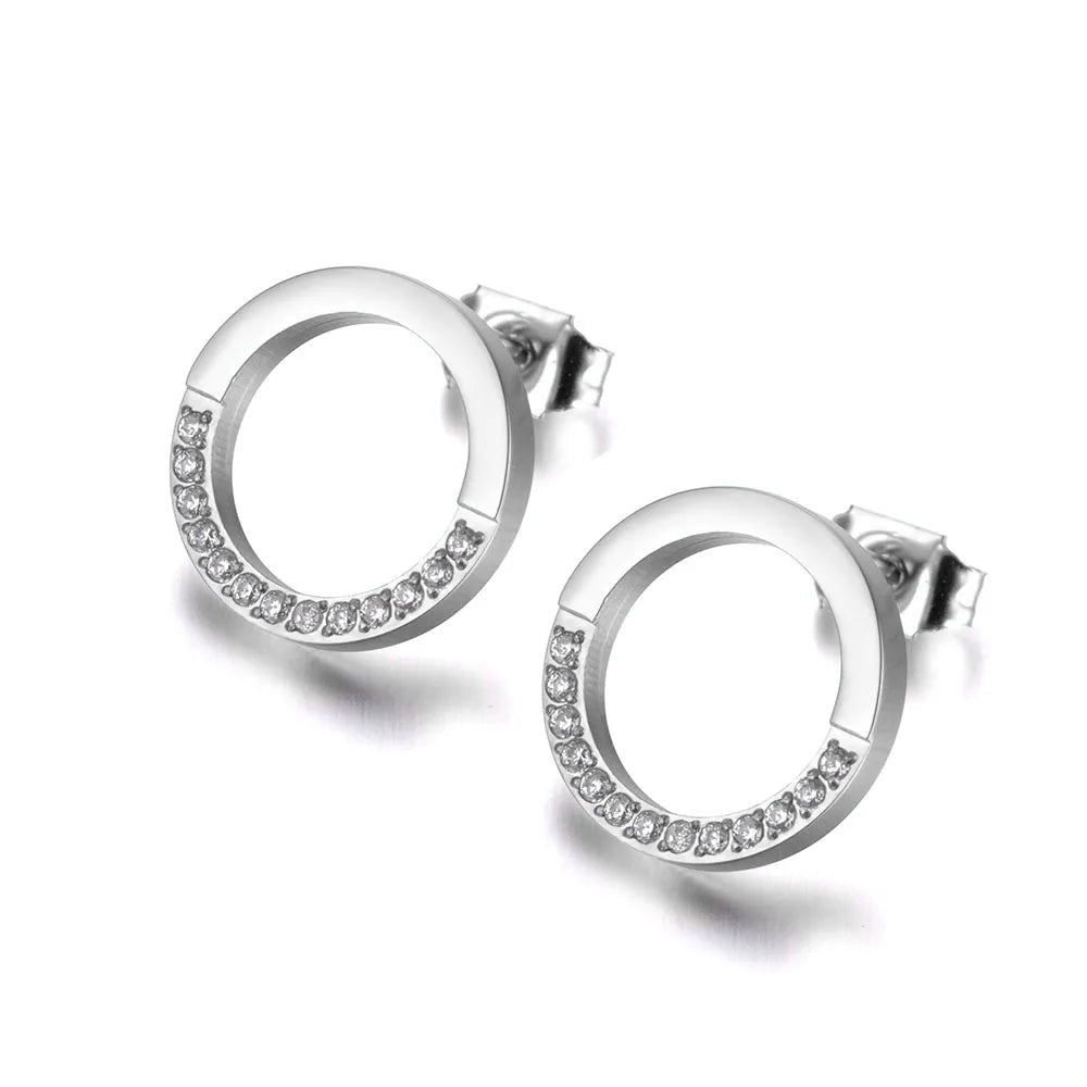 Boucles d'Oreilles Cristal CZ Cercle Plaqué Or - Acier Inoxydable Mariage Élégant - FoytiShop