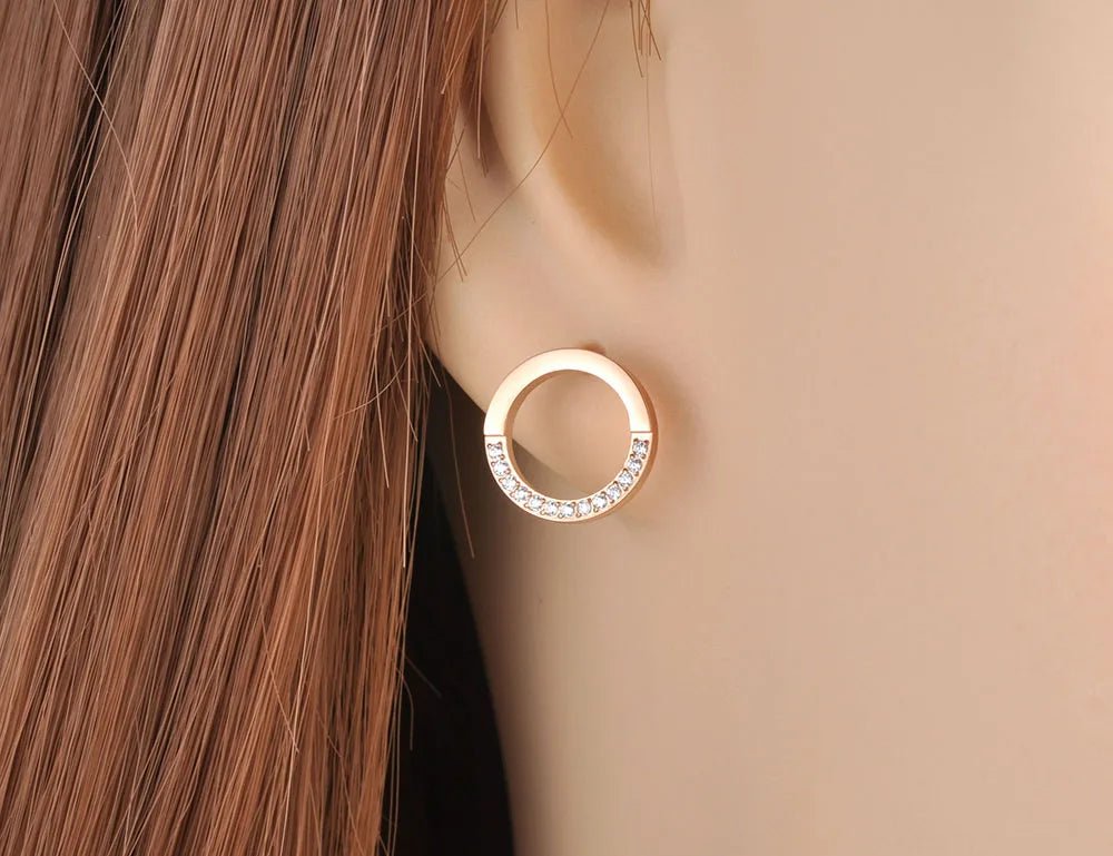 Boucles d'Oreilles Cristal CZ Cercle Plaqué Or - Acier Inoxydable Mariage Élégant - FoytiShop