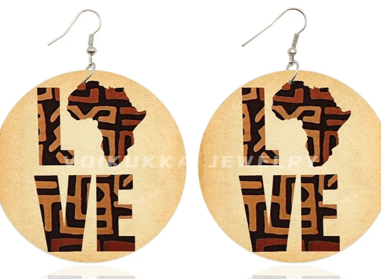 Boucles d'Oreilles en Bois avec Motif de Carte de l'Afrique, Bijoux Ronds Imprimés des Deux Côtés, Cadeaux pour Femme - FoytiShop