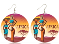 Boucles d'Oreilles en Bois avec Motif de Carte de l'Afrique, Bijoux Ronds Imprimés des Deux Côtés, Cadeaux pour Femme - FoytiShop
