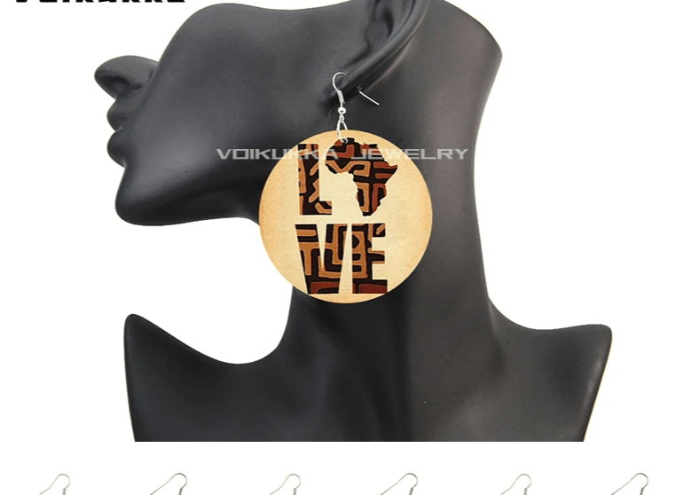 Boucles d'Oreilles en Bois avec Motif de Carte de l'Afrique, Bijoux Ronds Imprimés des Deux Côtés, Cadeaux pour Femme - FoytiShop