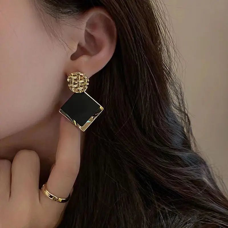 Boucles d'Oreilles Losange Bicolore – Style Punk Doré - FoytiShop