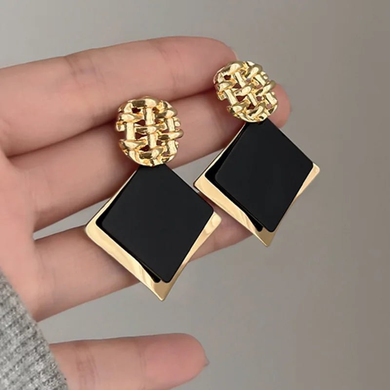 Boucles d'Oreilles Losange Bicolore – Style Punk Doré - FoytiShop