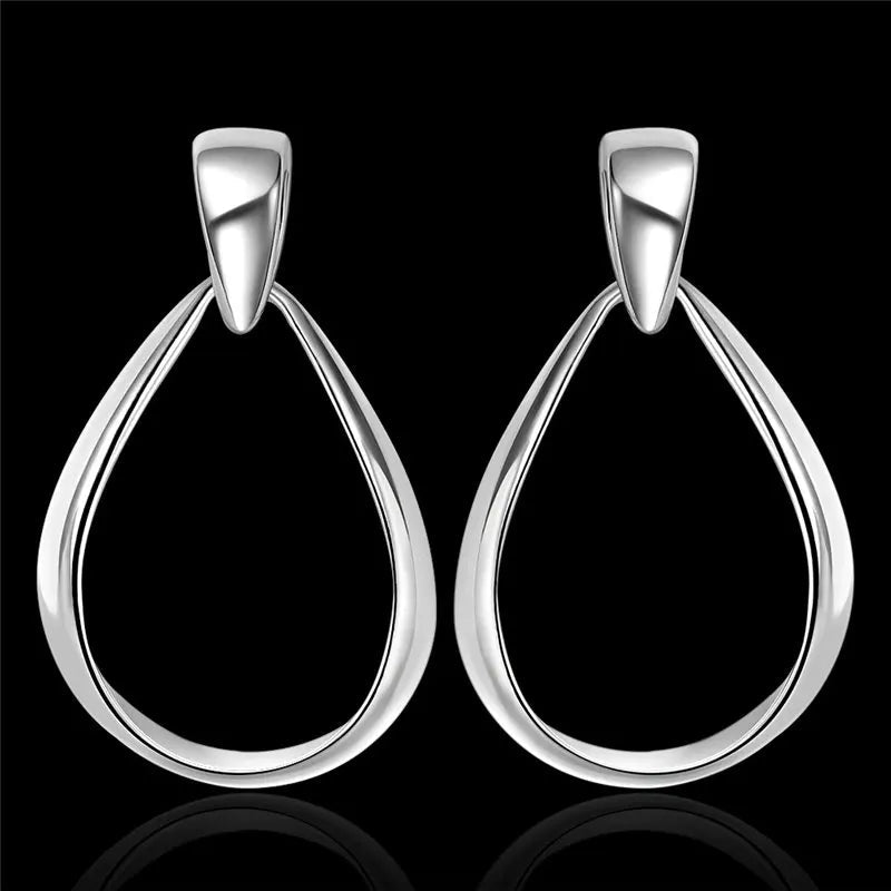 Boucles d'Oreilles Ovales Argent Sterling 925 - Goutte d'Eau 36MM Mariage Femme - FoytiShop