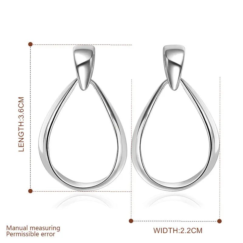 Boucles d'Oreilles Ovales Argent Sterling 925 - Goutte d'Eau 36MM Mariage Femme - FoytiShop