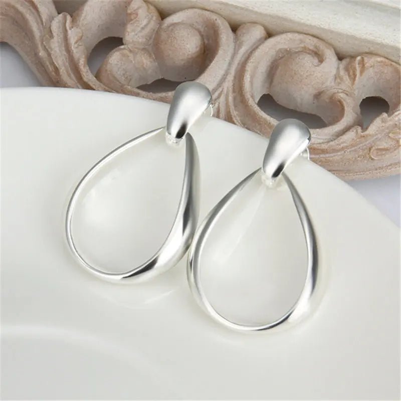 Boucles d'Oreilles Ovales Argent Sterling 925 - Goutte d'Eau 36MM Mariage Femme - FoytiShop