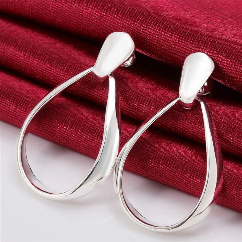 Boucles d'Oreilles Ovales Argent Sterling 925 - Goutte d'Eau 36MM Mariage Femme - FoytiShop