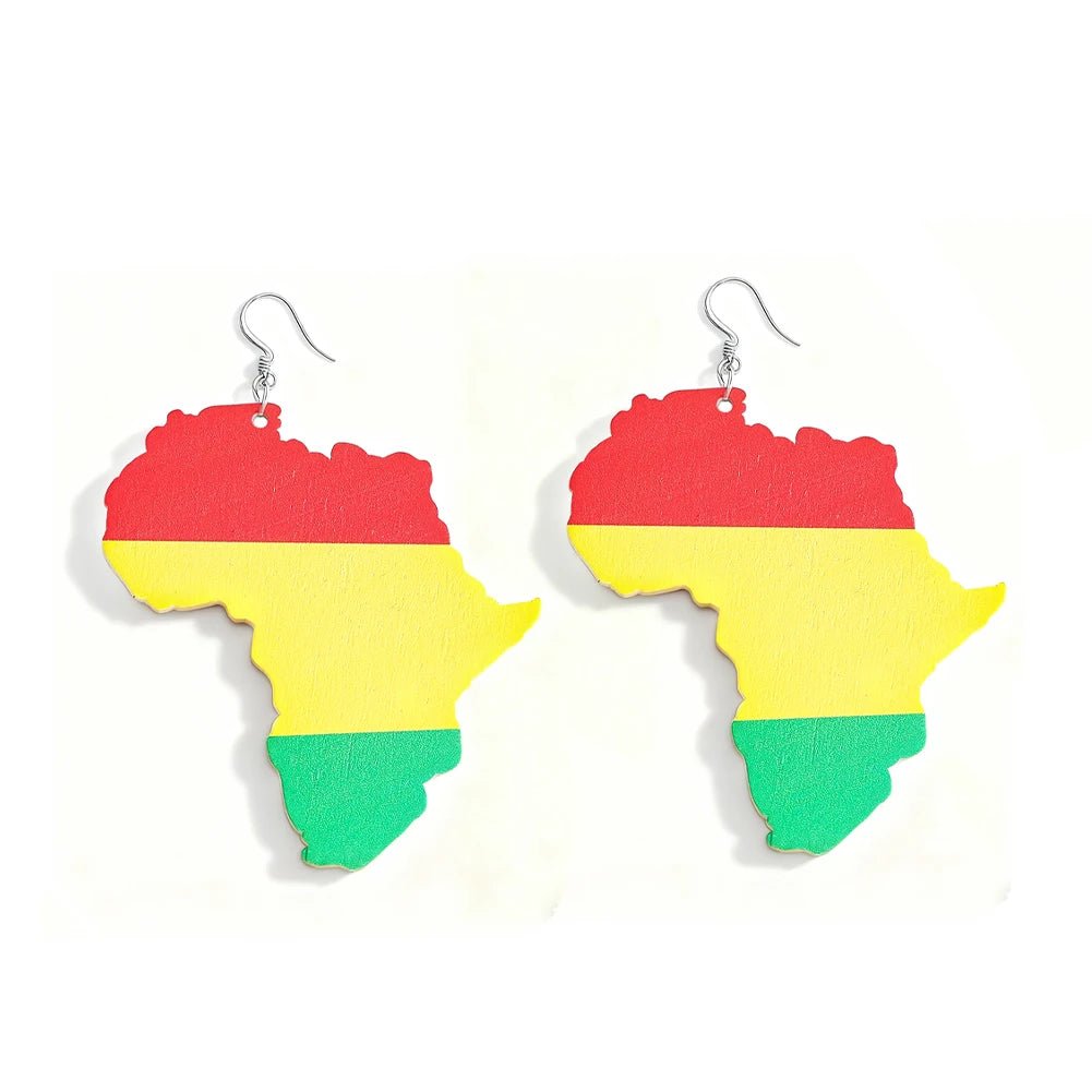 🌍 Boucles d'Oreilles Pendantes Carte Africaine Peinte - Mode Femme Fille - FoytiShop